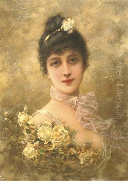 Elegante Aux Roses Jaunes Oil Painting by Emile Eisman-Semenowsky