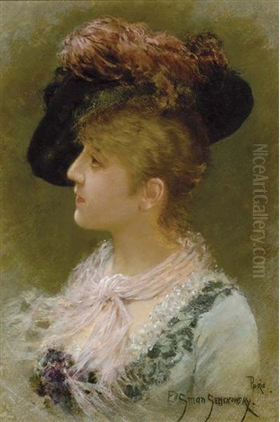 The Feathered Hat Oil Painting by Emile Eisman-Semenowsky