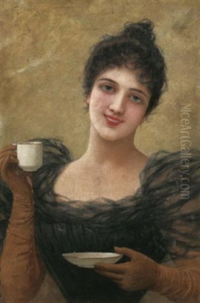 Vornehme Junge Dame Mit Einer Tasse Kaffee Oil Painting by Emile Eisman-Semenowsky