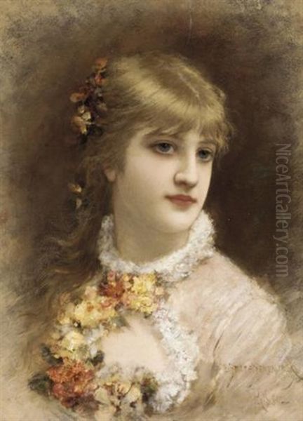 A Young Beauty Oil Painting by Emile Eisman-Semenowsky