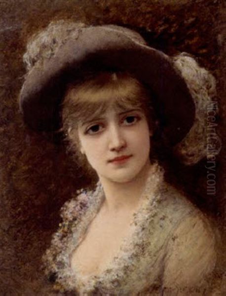 Portrait Of A A Young Beauty Oil Painting by Emile Eisman-Semenowsky