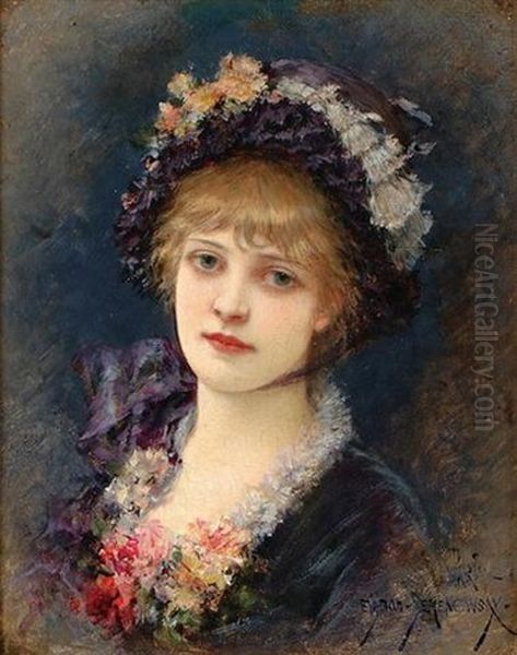 A Young Beauty Adorned With Flowers Oil Painting by Emile Eisman-Semenowsky