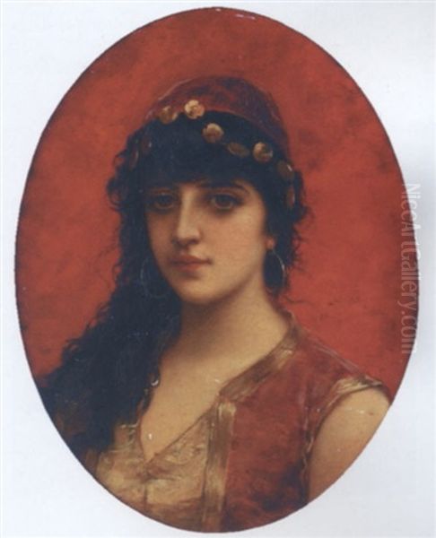 Jeune Fille Au Gilet Rouge Oil Painting by Emile Eisman-Semenowsky