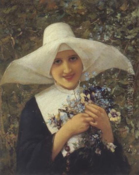 Junge Nonne Mit Feldblumen Oil Painting by Emile Eisman-Semenowsky