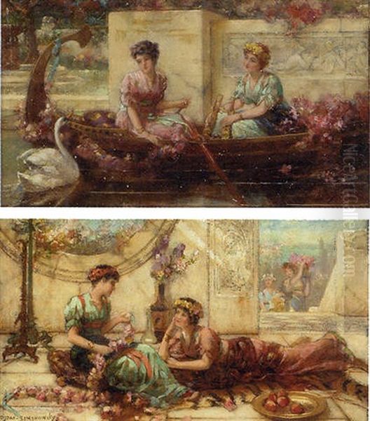 Elegant Maidens On A Terrace Oil Painting by Emile Eisman-Semenowsky