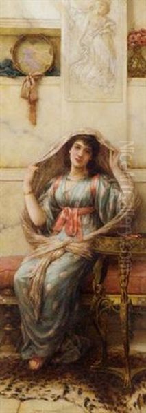 A Seated Young Lady In A Shawl Oil Painting by Emile Eisman-Semenowsky