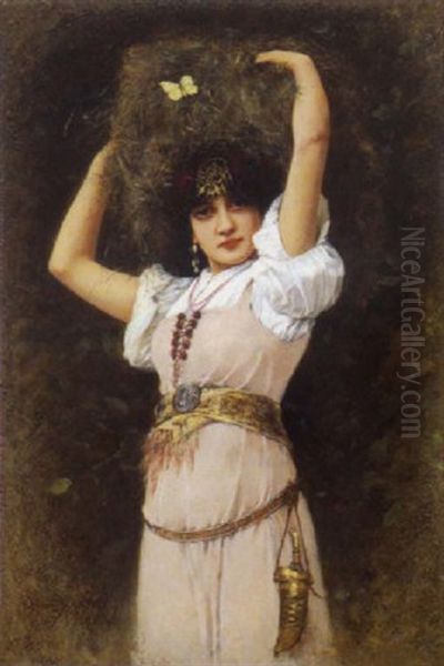 Paysanne Au Papillon Oil Painting by Emile Eisman-Semenowsky