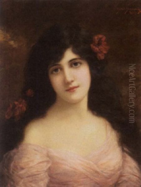 Young Beauty In A Pink Dress Oil Painting by Emile Eisman-Semenowsky