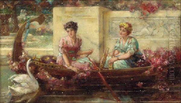 Maidens In A Boat Oil Painting by Emile Eisman-Semenowsky