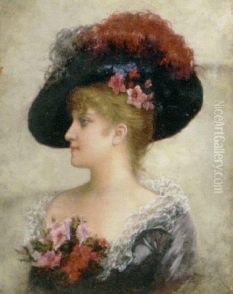 A Parisian Beauty Oil Painting by Emile Eisman-Semenowsky