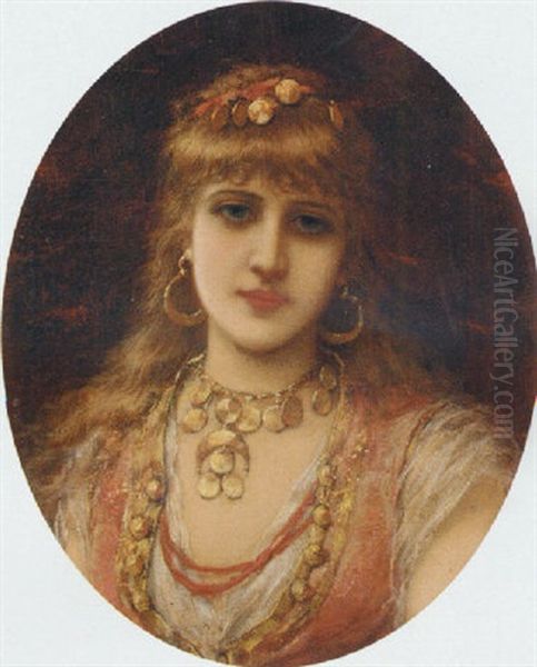 Portrait Of A Young Beauty Wearing Eastern Jewellery Oil Painting by Emile Eisman-Semenowsky