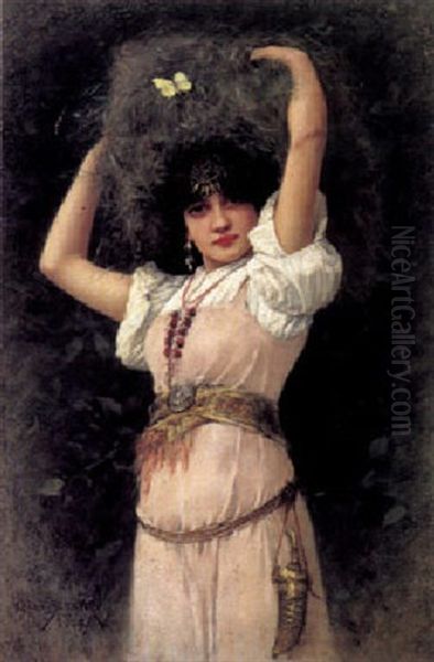 Portrait Eines Hubschen Jungen Madchens In Orientalischer Tracht Oil Painting by Emile Eisman-Semenowsky