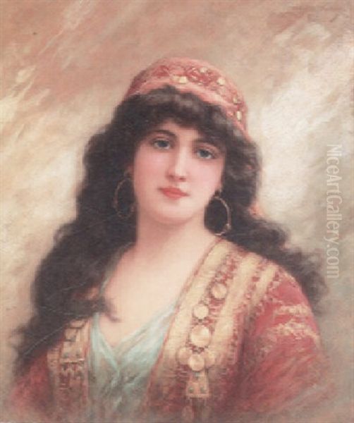 A Turkish Beauty Oil Painting by Emile Eisman-Semenowsky