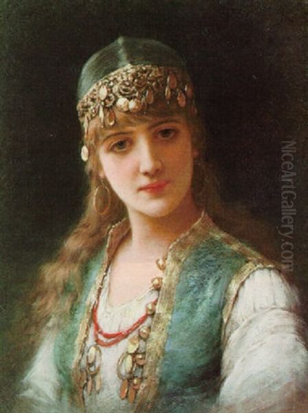 Fair-haired Beauty In Gypsy Dress Oil Painting by Emile Eisman-Semenowsky