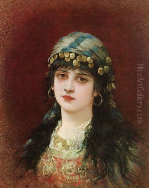 Dark Haired Beauty In Gypsy Dress Oil Painting by Emile Eisman-Semenowsky