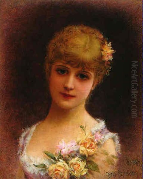 Portrait Of A Young Lady With Flowers Oil Painting by Emile Eisman-Semenowsky