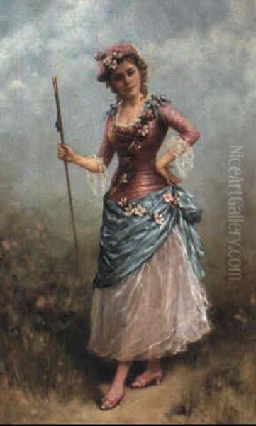 Portrait Of A Lady In The Guise Of A Shepherdess Oil Painting by Emile Eisman-Semenowsky