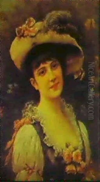 Portraits Of Ladies In Hats Oil Painting by Emile Eisman-Semenowsky