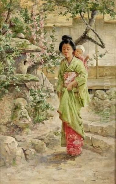 Japonaise Au Jardin Fleuri Oil Painting by John (Charles) Arter