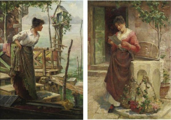 The Love Letter And Awaiting His Return: A Pair Oil Painting by John (Charles) Arter