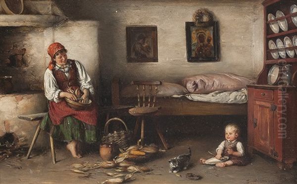 Mutter Mit Kind In Der Stube Oil Painting by Franz Ejsmond