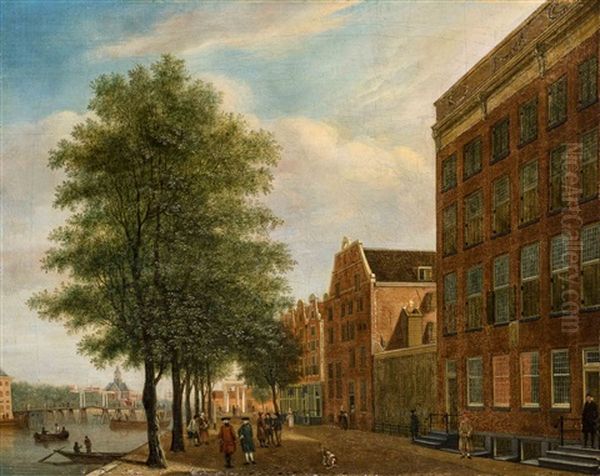 A View Of The Buitenkant With The Warehouse Of The Admiralty Of Amsterdam To The Left And The Oosterkerk In The Background Oil Painting by Jan Ekels the Elder