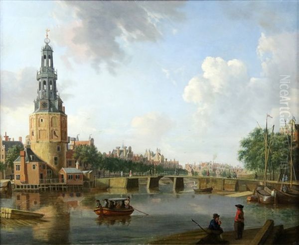 A View Of Amsterdam With The Oude Schans And The Montelbaanstoren On The Left Oil Painting by Jan Ekels the Elder