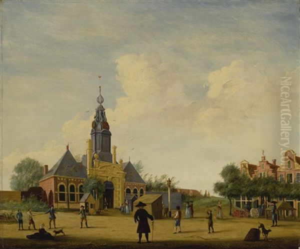 A View Of Amsterdam With Young Boys At Play Near The Haarlemmerpoort Oil Painting by Jan Ekels the Elder