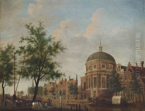 View Of The Lutherse Kerk, Amsterdam, With The Singel In The Foreground Oil Painting by Jan Ekels the Elder