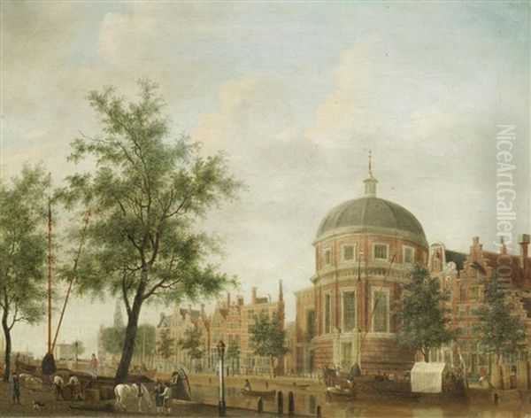 The Lutherse Kerk, Amsterdam, With The Singel In The Foreground Oil Painting by Jan Ekels the Elder