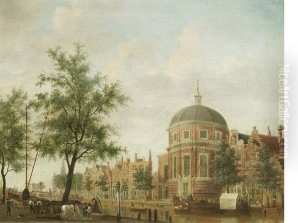 The Lutherse Kerk, Amsterdam, With The Singel In The Foreground Oil Painting by Jan Ekels the Elder