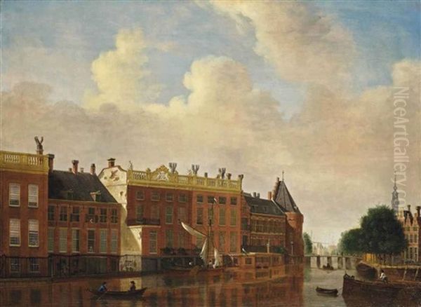 A View From The Binnen-amstel Towards The Kloveniersburgwal, Amsterdam Oil Painting by Jan Ekels the Elder