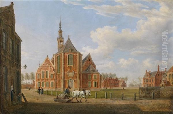 In Der Art Der Beginenhof In Gent Mit Der Elisabethkirche Oil Painting by Jan Ekels the Elder