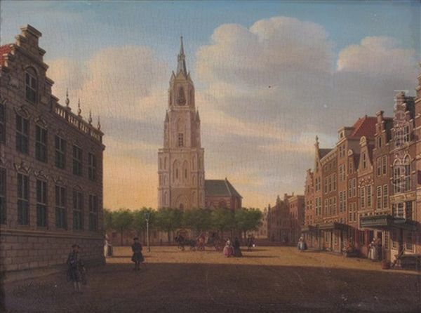 Elegant Figures In A Square In Haarlem Oil Painting by Jan Ekels the Elder