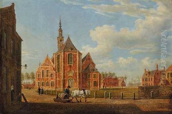 Der Beginenhof In Gent Mit Der St. Elisabethkerk Oil Painting by Jan Ekels the Elder