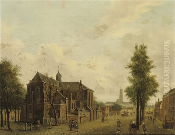 Utrecht With The Pieterskerk And The Domtoren In The Background Oil Painting by Jan Ekels the Elder