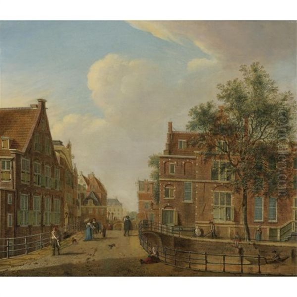 Amsterdam View With The House On The Three Canals Oil Painting by Jan Ekels the Elder