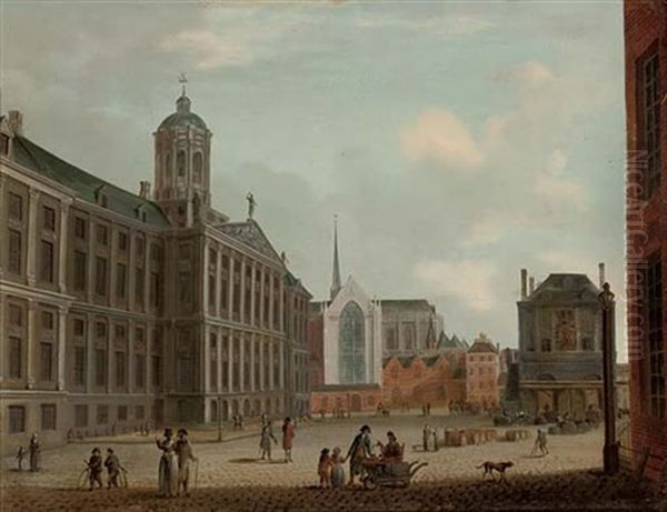 The Dam, Amsterdam, With The Town Hall And The Waag Oil Painting by Jan Ekels the Elder