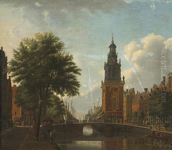 A View Of The Jan Roodenpoortstoren On The Singel, Amsterdam Oil Painting by Jan Ekels the Elder