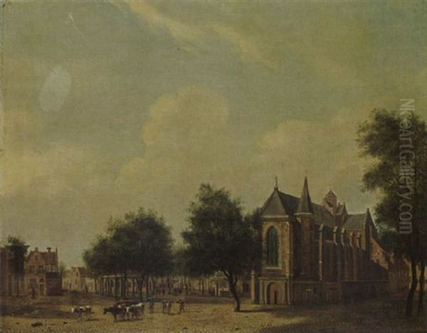 Utrecht: A View Of The Mariaplaats With The Mariakerk Oil Painting by Jan Ekels the Elder