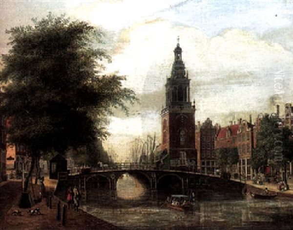 Amsterdam, A View Of The Jan Roodenpoortstoren On The Singel With The Lutherse Kerk Beyond Oil Painting by Jan Ekels the Elder