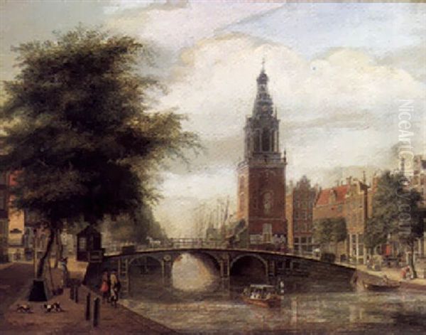 Amsterdam, A View Of The Jan Roodenpoortstoren On The Singel With The Lutherse Kerk Beyond Oil Painting by Jan Ekels the Elder