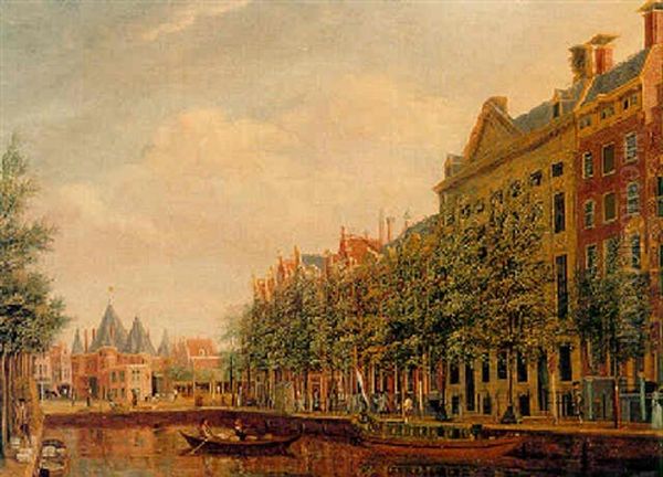 Amsterdam, The Kloveniersburgwal With The Trippenhuis And The Sint Anthoniswaag On The Nieuwmarkt Beyond Oil Painting by Jan Ekels the Elder