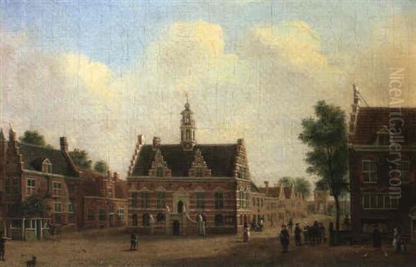 View Of Ijsselstein With The Town Hall Oil Painting by Jan Ekels the Elder