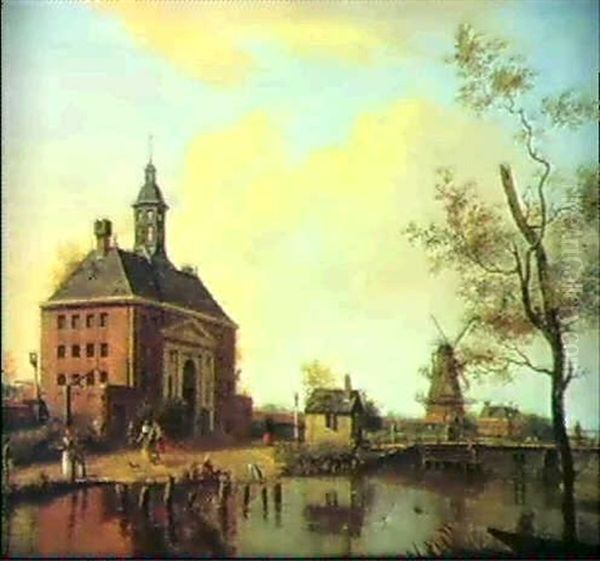 The Weeperpoort With The 'de Bul' Windmill Behind Oil Painting by Jan Ekels the Elder