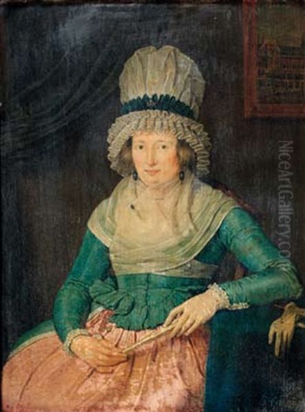 Portrait De Femme Tenant Un Eventail Oil Painting by Jan Ekels the Younger