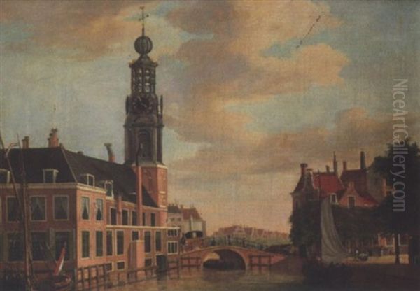 The Munt Tower And The Singel, Amsterdam Oil Painting by Jan Ekels the Younger