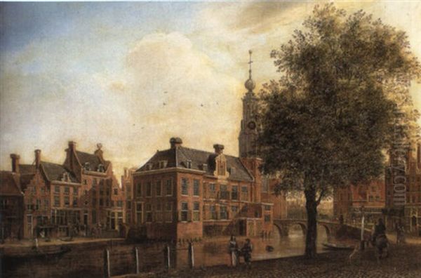 View Of The Munt Tower And The Doelensluis On The Singel Oil Painting by Jan Ekels the Younger