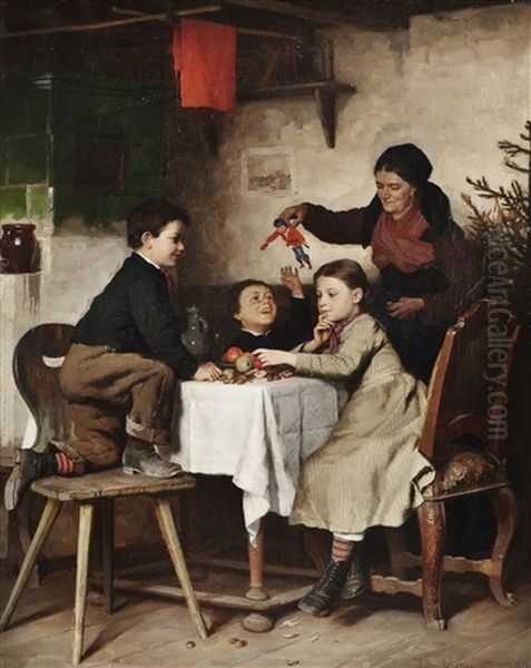 Christmas Preparations Oil Painting by Jahn Ekenaes