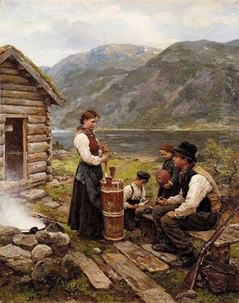 Familie I Norsk Fjordlandskap (family In A Norwegian Fjord Landscape) by Jahn Ekenaes